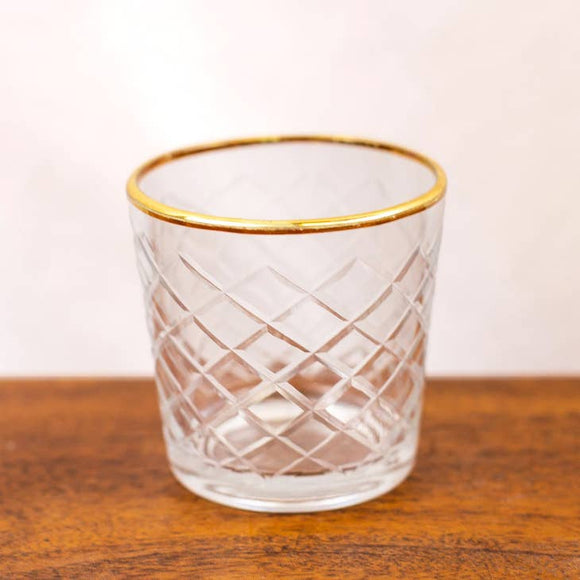 Diamond Etched Glass Votive Clear/Gold 2.5x2.75