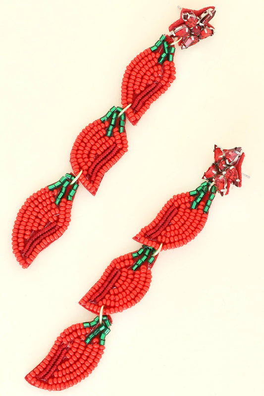 SP Sophia Collection - 4 Tier Jeweled Beaded Chili Peppers Long Dangle Earrings