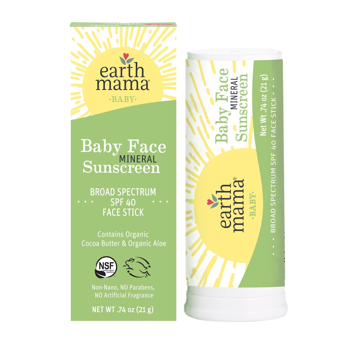 Earth Mama- Baby Face Mineral Sunscreen Face Stick - SPF 40