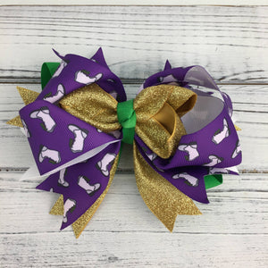 SongLily - Mardi Gras marching boots glitter hair bow