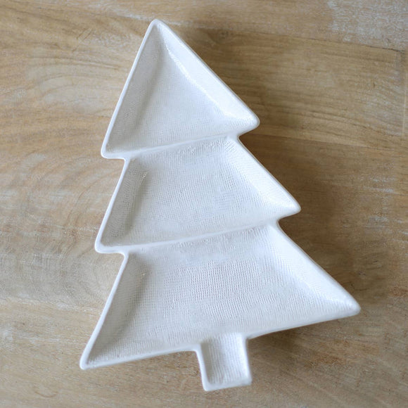 Christmas Tree Divided Dish   White   9.5x13