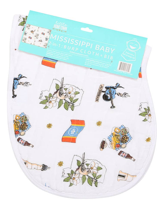 Little Hometown- 2-in-1 Burp Cloth and Bib: Mississippi