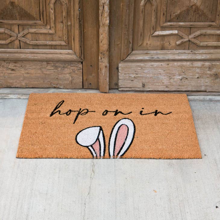 Hop On In Coir Doormat Natural/Black/White 30x18