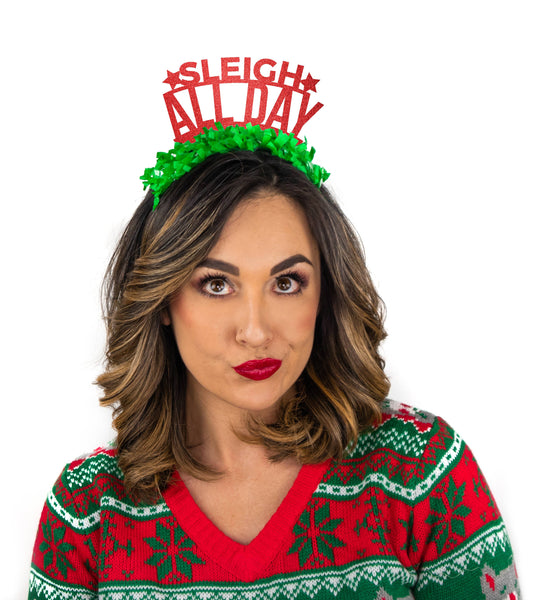Sleigh All Day Holiday Christmas Party Crown Headband