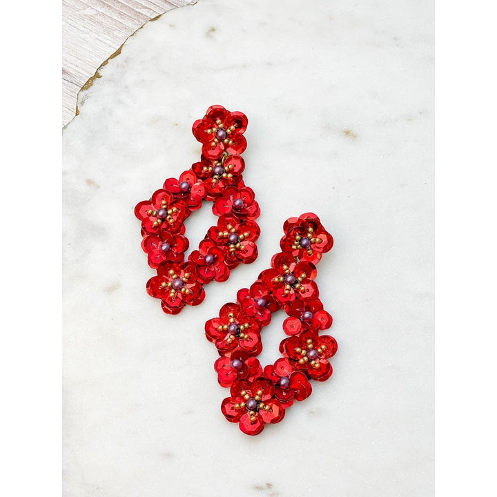 Sequin Flower Oval Dangle Earrings