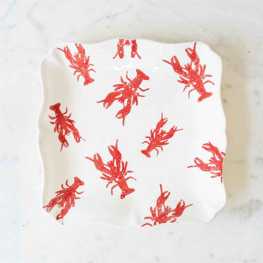 The Royal Standard - Watercolor Crawfish Platter   White/Red   11.5x11.5x1