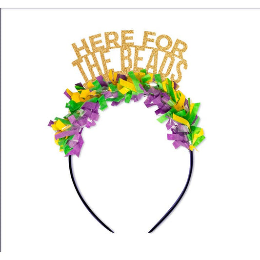 Here for the Beads Mardi Gras Party Crown Headband