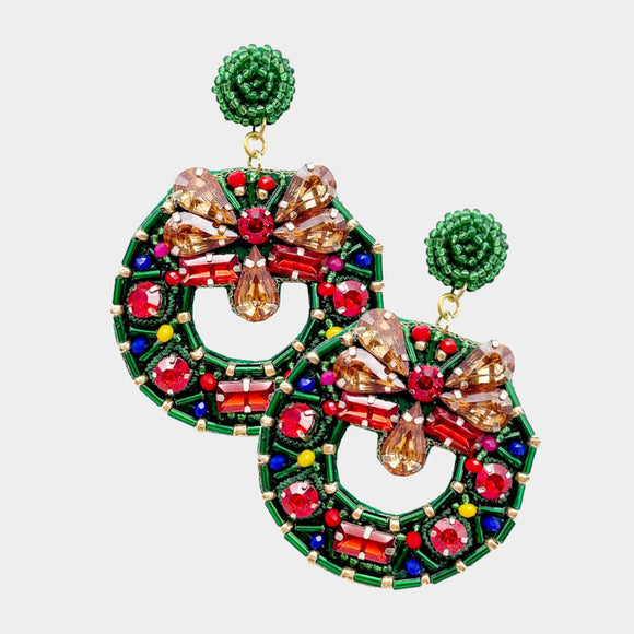 Multi Stone Glam Christmas Wreath Dangle Earrings