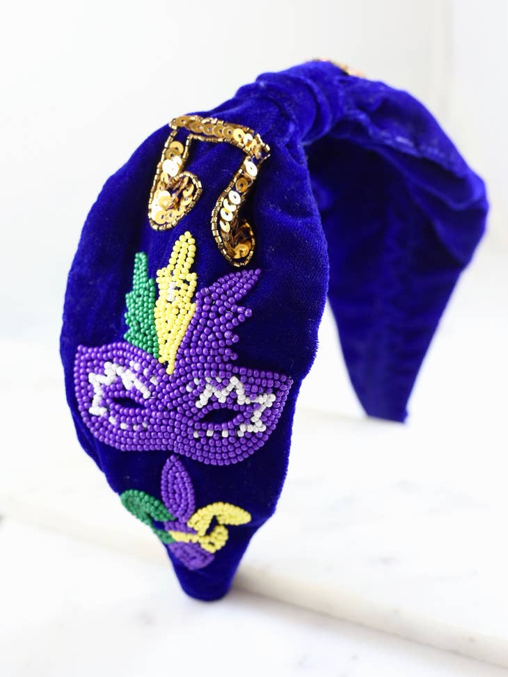 Morpheus Embellished Mardi Gras Headband ROYAL BLUE