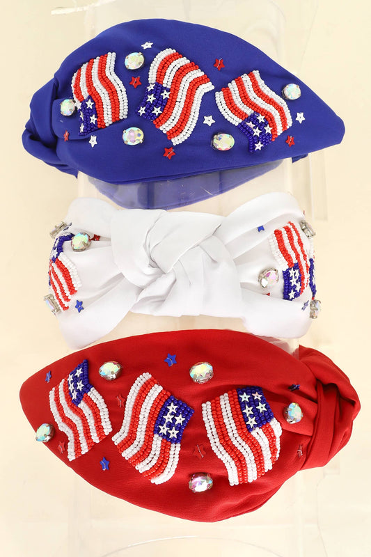 SP Sophia Collection - Patriotic USA Flag Jeweled Beaded Headband