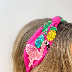 Tropical Flamingo Embellished Seed Bead Headband