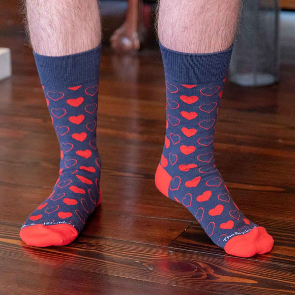 Men's Heart Socks Navy/Red One Size