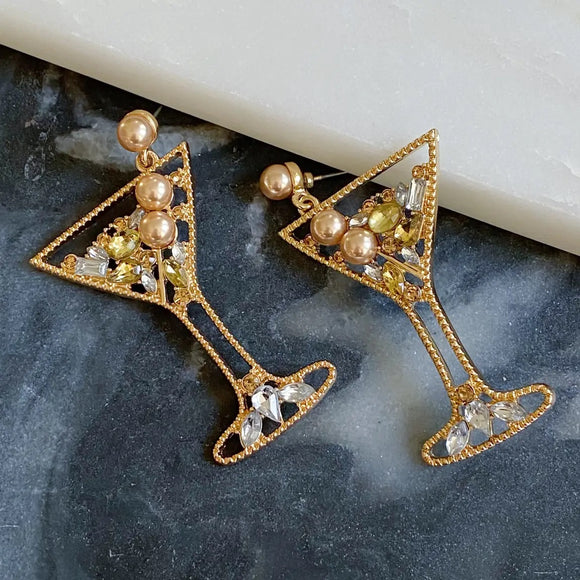 Gold Martini Dangle Earrings