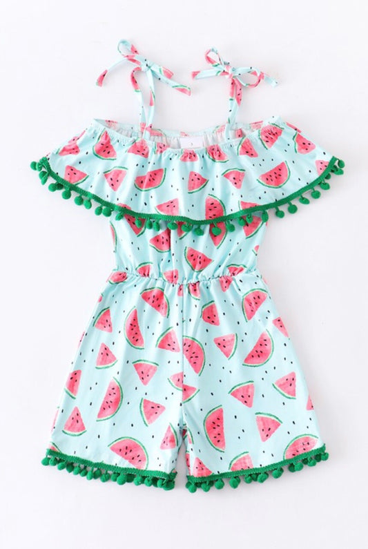 Honeydew- Watermelon Pom Pom Romper