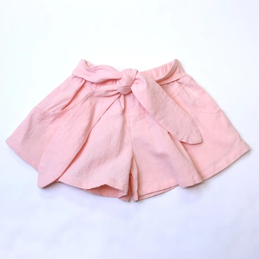 Doe a Dear- Tie Front Flare Shorts in Pink