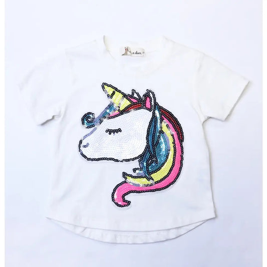 Doe a Dear- Sequin Unicorn Tee in White