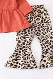 Coral Tie Front and Leopard Bell Pants Set
