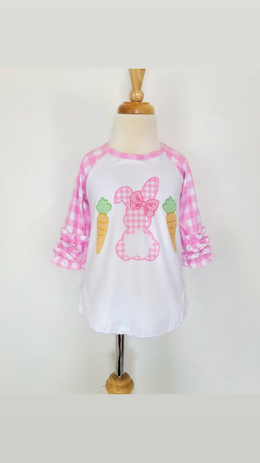 Clover Cottage- Pink Plaid Bunny Shirt
