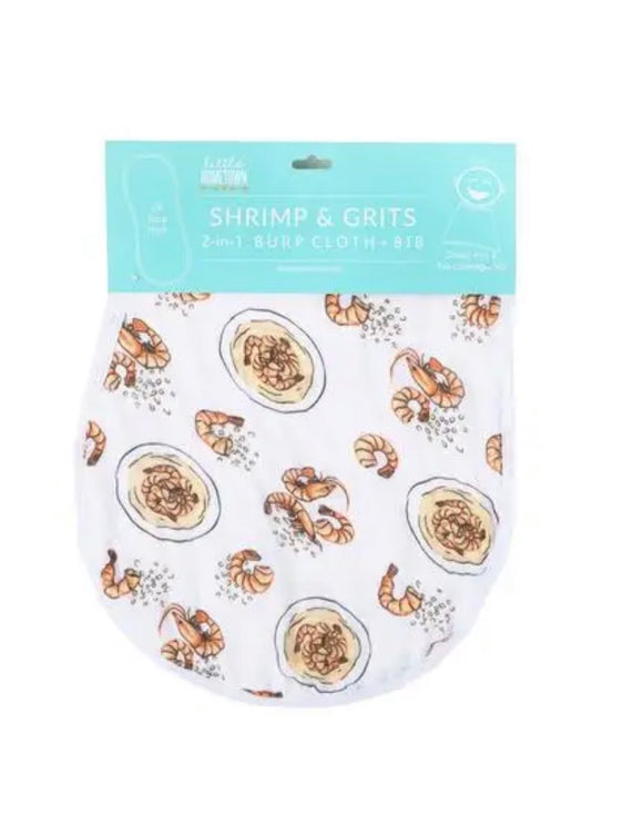 Shrimp & Grits 2-in-1 burp cloth/bib