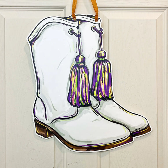 Majorette Marching Boots Mardi Gras Door Hanger - NOLA Decor