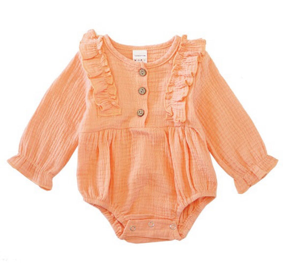 Coral Ruffle Baby Romper