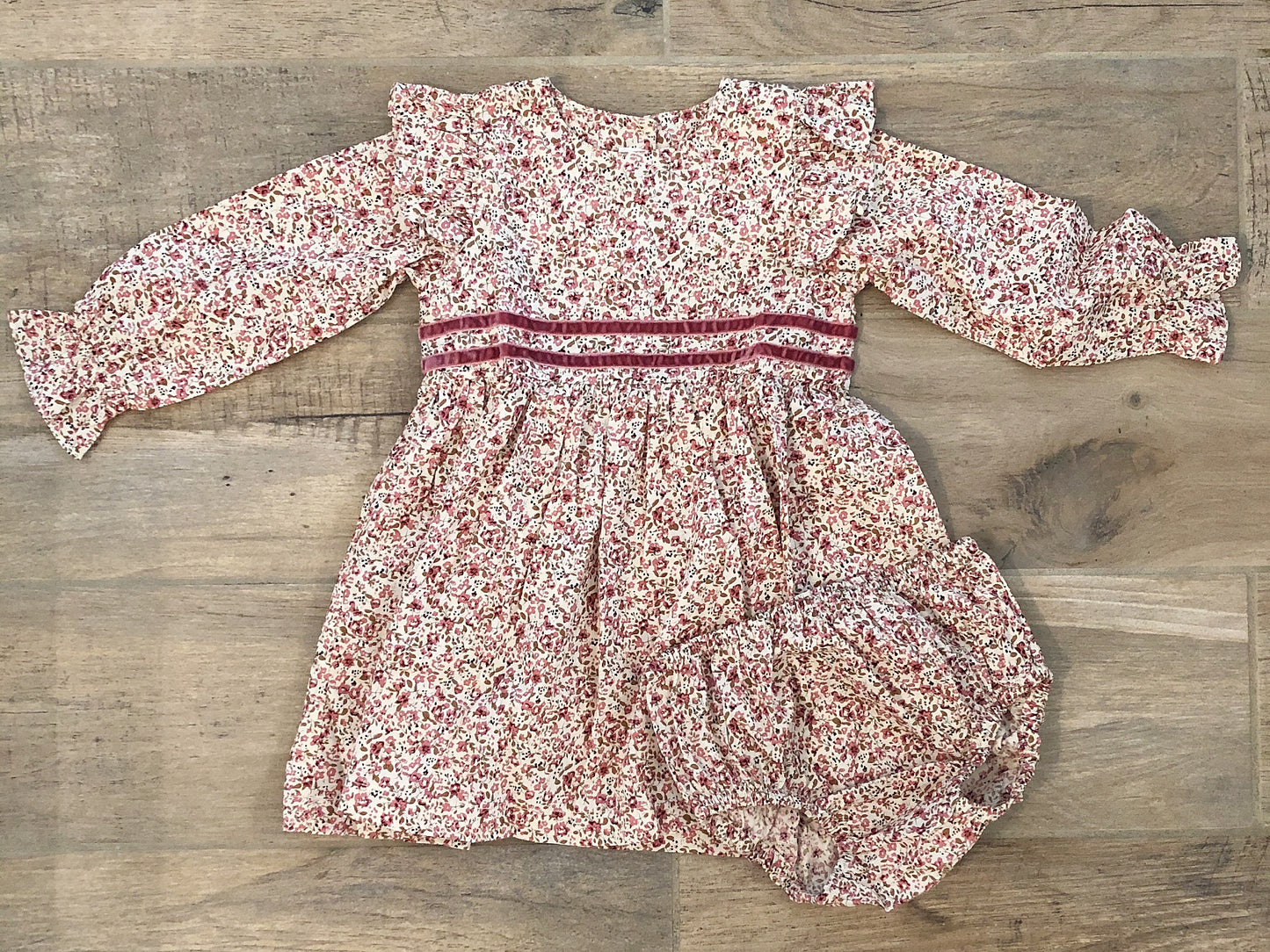 Cuclie Baby- Freesia Long Sleeve Dress in Dusty Rose w/ matching bloomers