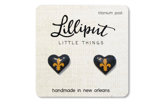 Lilliput- Fleur de Lis Heart Titanium Earrings