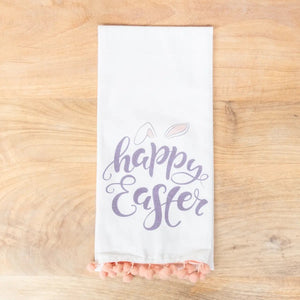 Happy Easter Script Hand Towel White/Gray/Pink 20x28