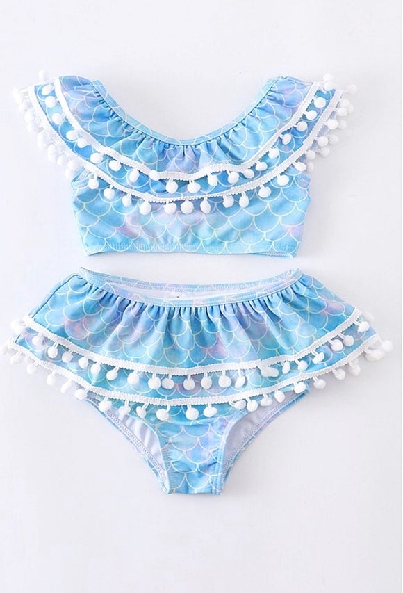 Mermaid Pom Pom 2-Piece Swim Suit