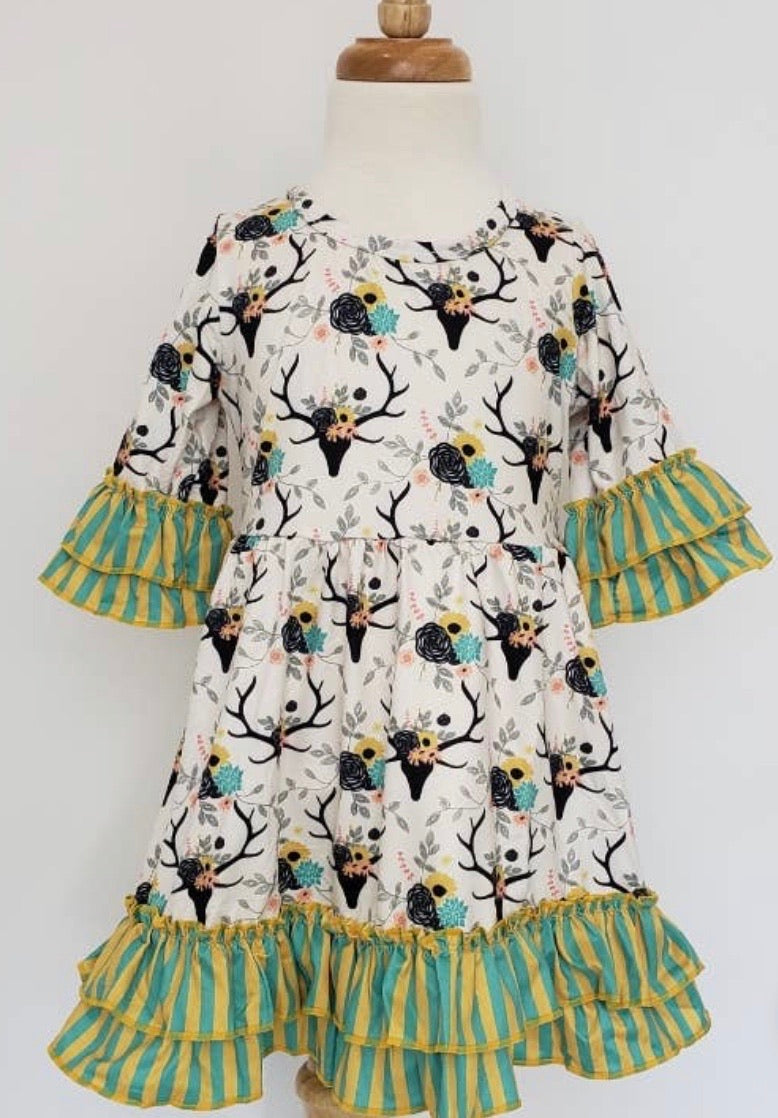Clover Cottage- Teal Boho Deer Dress