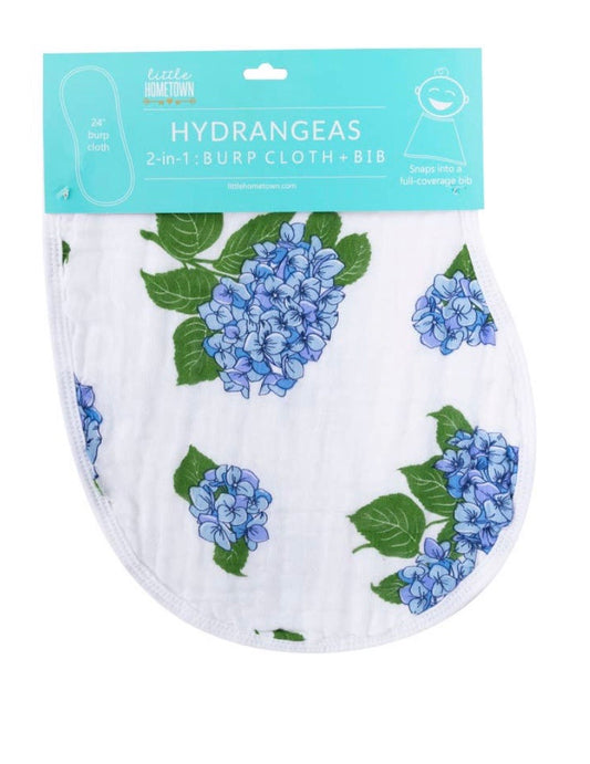 Little Hometown- 
Hydrangeas 2-in-1 Burp Cloth/Bib